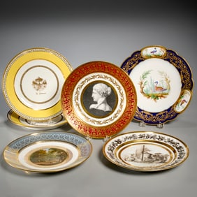 Group Sevres porcelain plates, ex museum