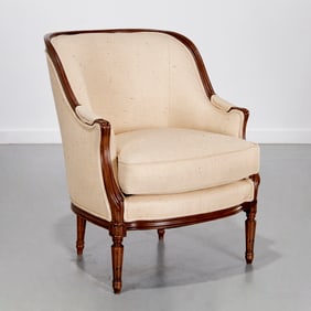 Louis XVI style custom upholstered bergere