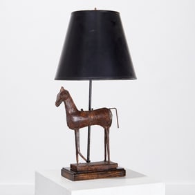Folk Art sheet metal horse lamp