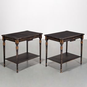 Pair Louis XVI style paint decorated side tables