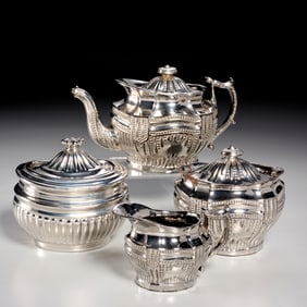 English silver luster tea set, ex museum