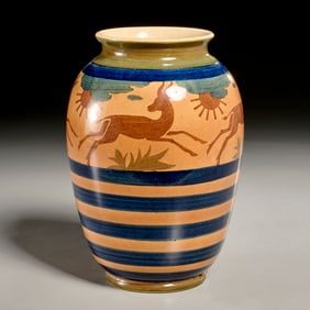 Bunzlau Art Deco gazelle pottery vase