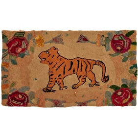 Antique hooked tiger mat