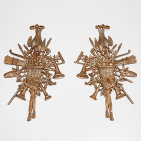 Pair Italian carved giltwood wall appliques