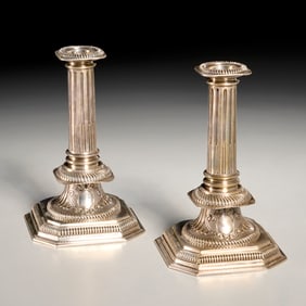 Percy Webster Britannia candlesticks, ex museum