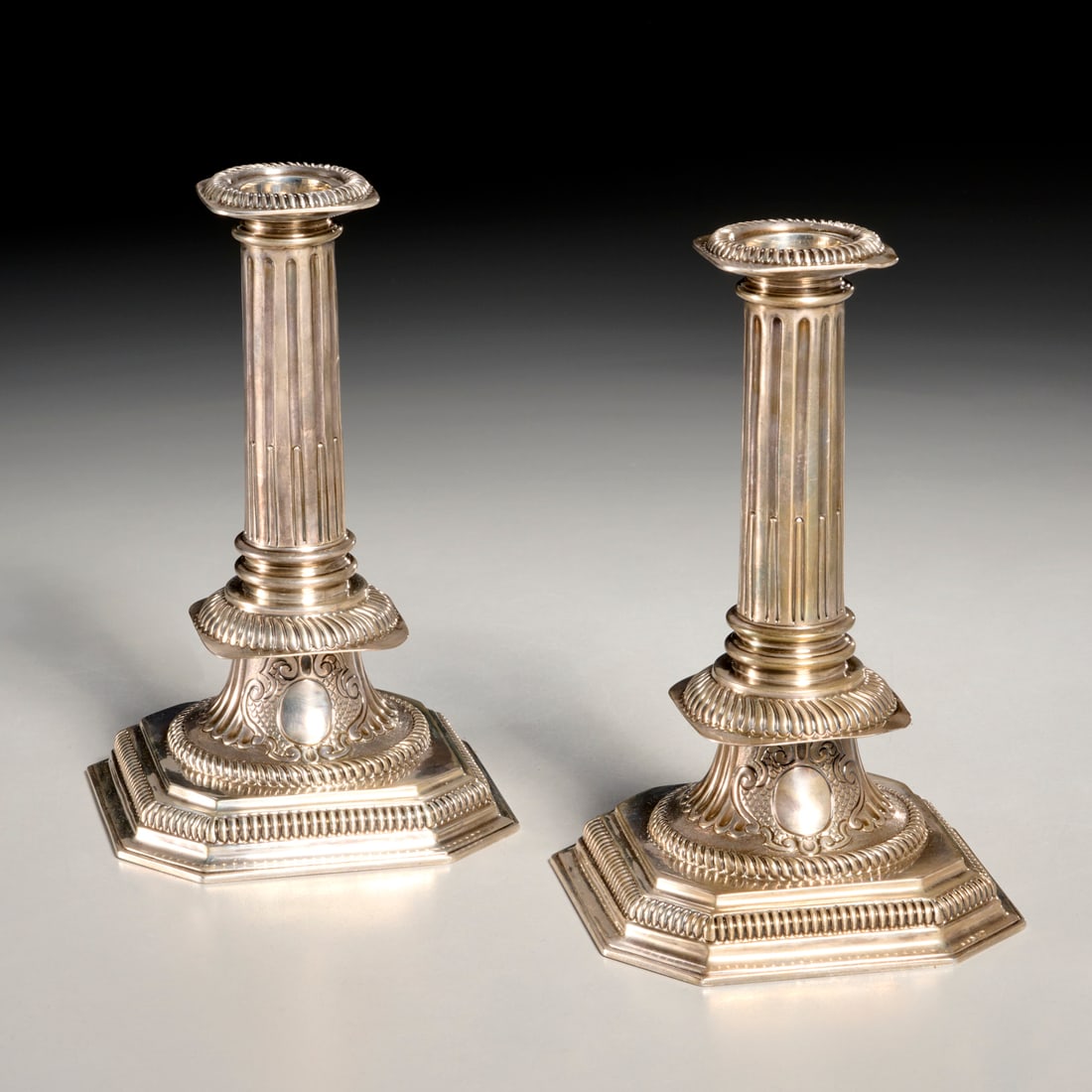 Percy Webster Britannia candlesticks, ex museum (1 of 8)