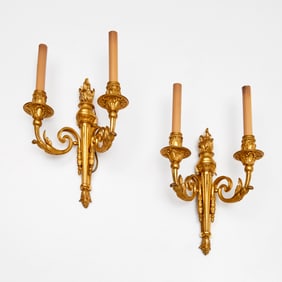 Pair antique Louis XVI style gilt bronze sconces