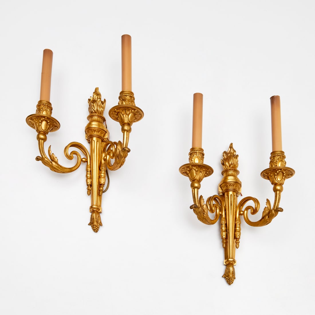Pair antique Louis XVI style gilt bronze sconces (1 of 8)