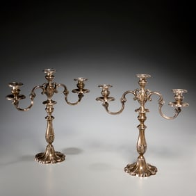 Pair Mueck-Carey "Rochambeau" sterling candelabra