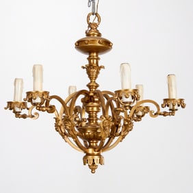 Louis XIV style six light brass chandelier