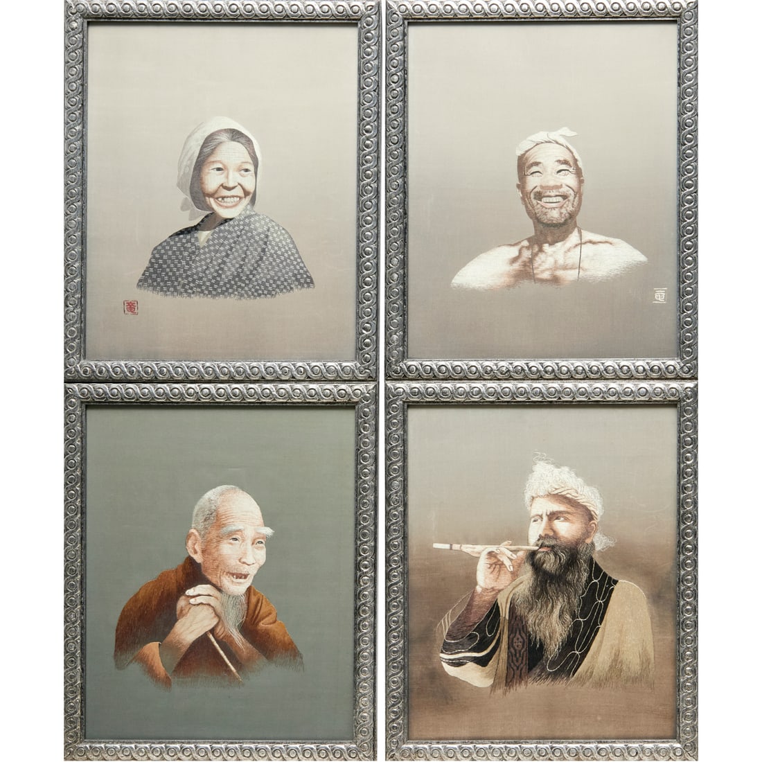 (4) Japanese silk embroidery portraits (1 of 7)