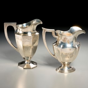 (2) American sterling water pitchers, ex museum