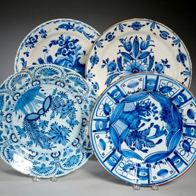 (4) Delft pottery chargers, ex museum