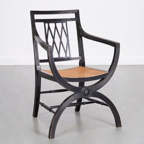 Antique Regency style curule base armchair