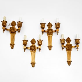 Set (4) Louis XIV style brass wall sconces