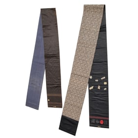 (2) Vintage embroidered silk Japanese obi