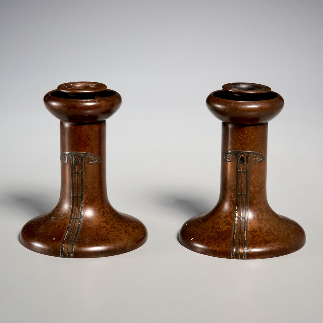 Pair Heintz Art Metal sterling on bronze (1 of 7)