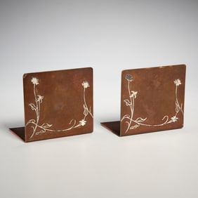 Pair Heintz Art Metal sterling on bronze bookends