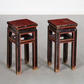 Pair Chinese Provincial lacquer occasional tables