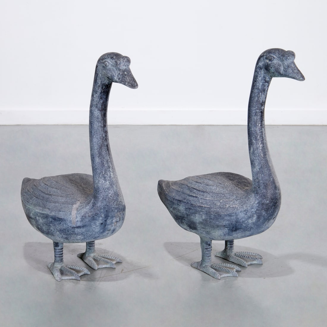 Pair cast metal garden models of geese (1 of 5)