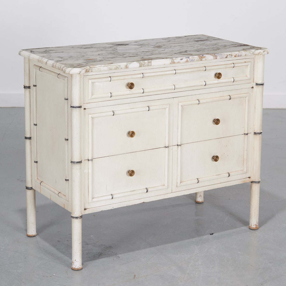 McGuire style marble top faux bamboo cabinet (1 of 6)