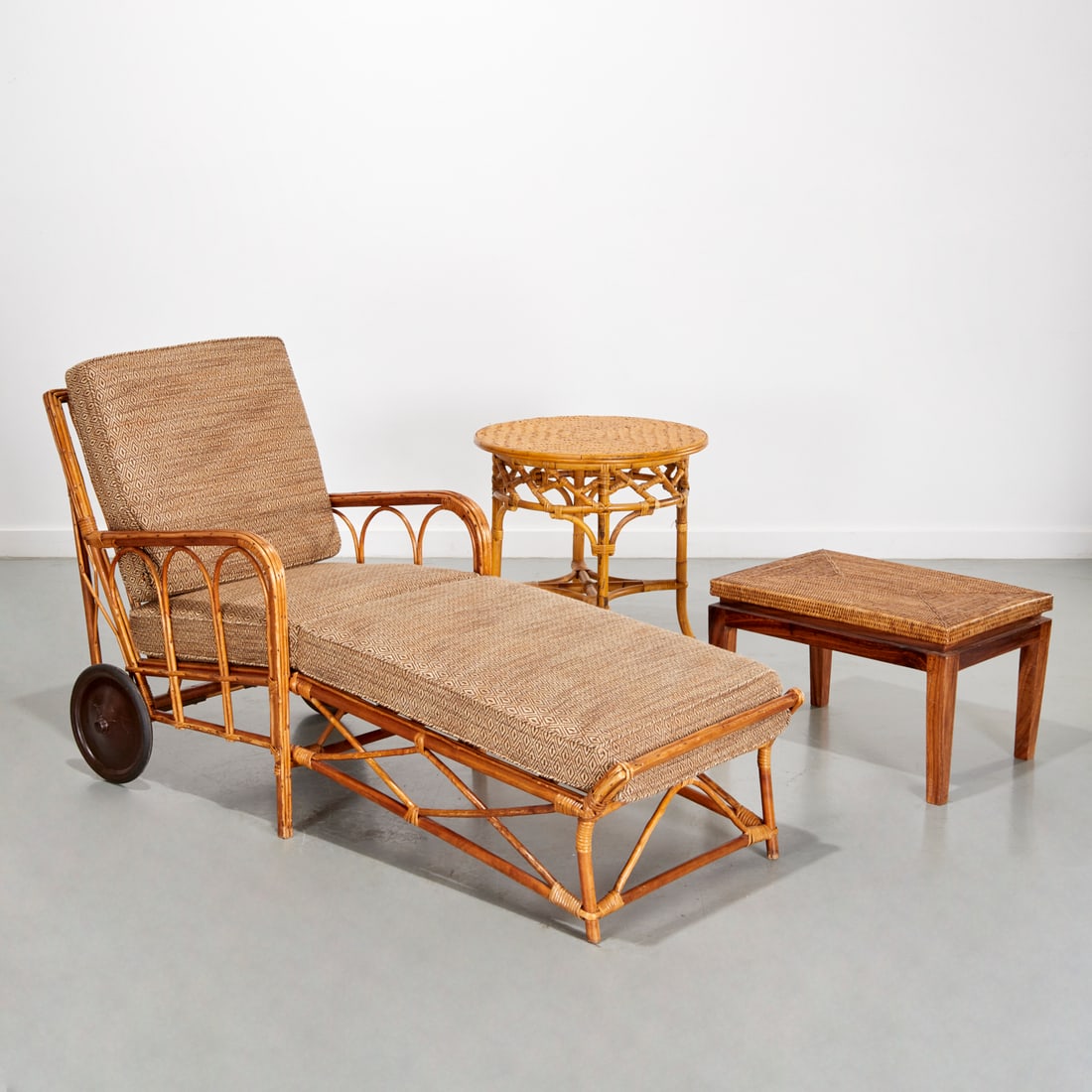 Rattan chaise lounge chair and side tables (1 of 8)