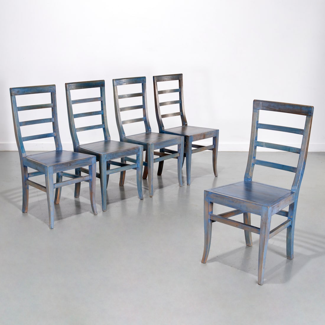 Set (5) blue stained custom ladder back chairs (1 of 6)