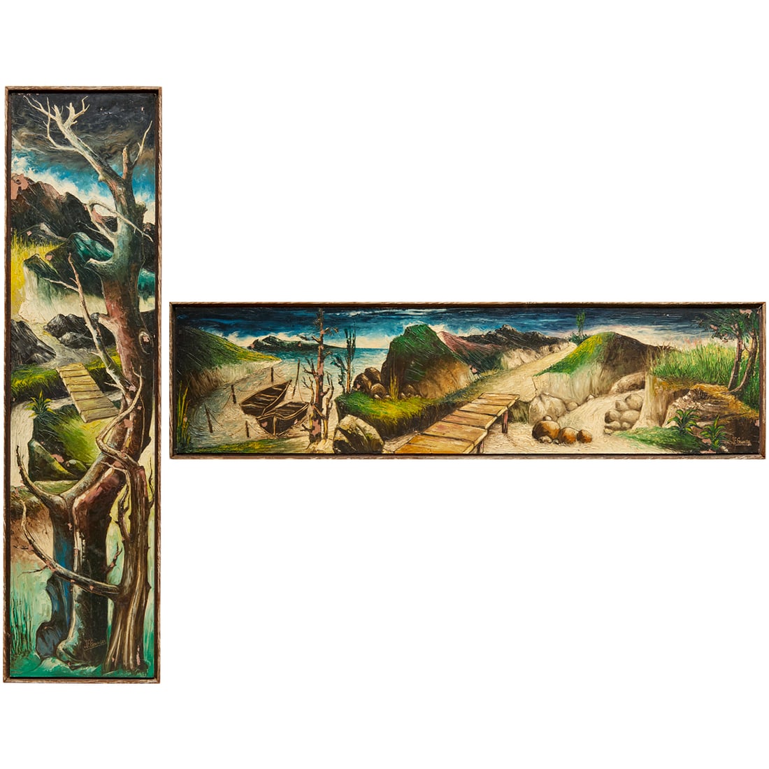 Jacques E. Gourgue, (2) oils on Masonite (1 of 12)