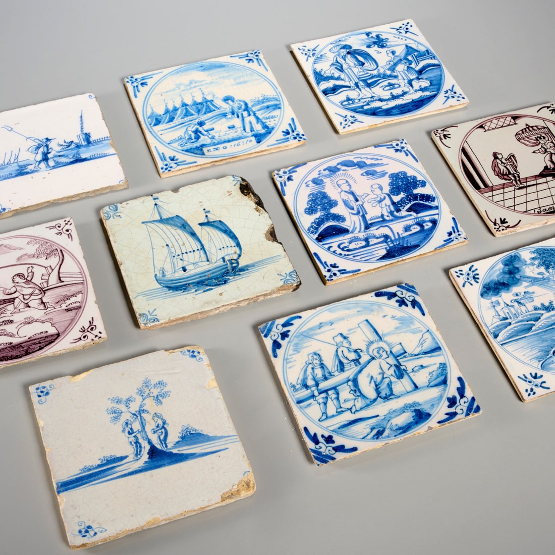 Group Dutch Delft glazed tiles, ex museum (1 of 7)