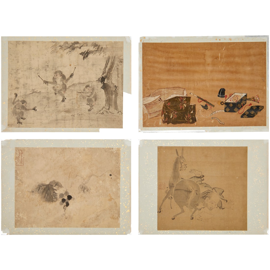 Japanese School, (4) antique paintings, ex museum (1 of 12)