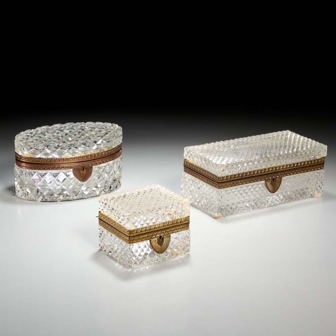 (3) Baccarat style gilt metal & cut glass boxes (1 of 6)