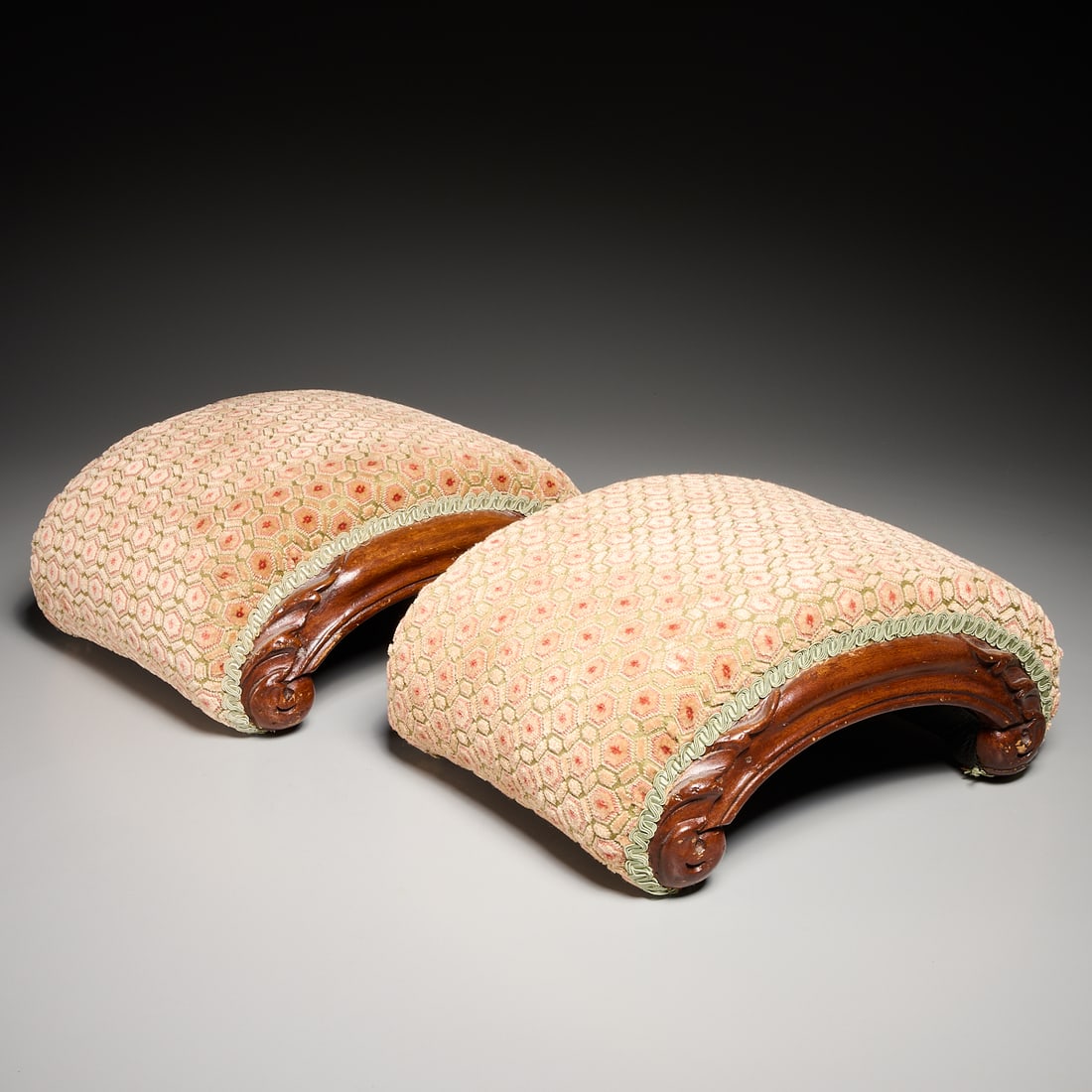 Pair Victorian upholstered walnut footstools (1 of 5)