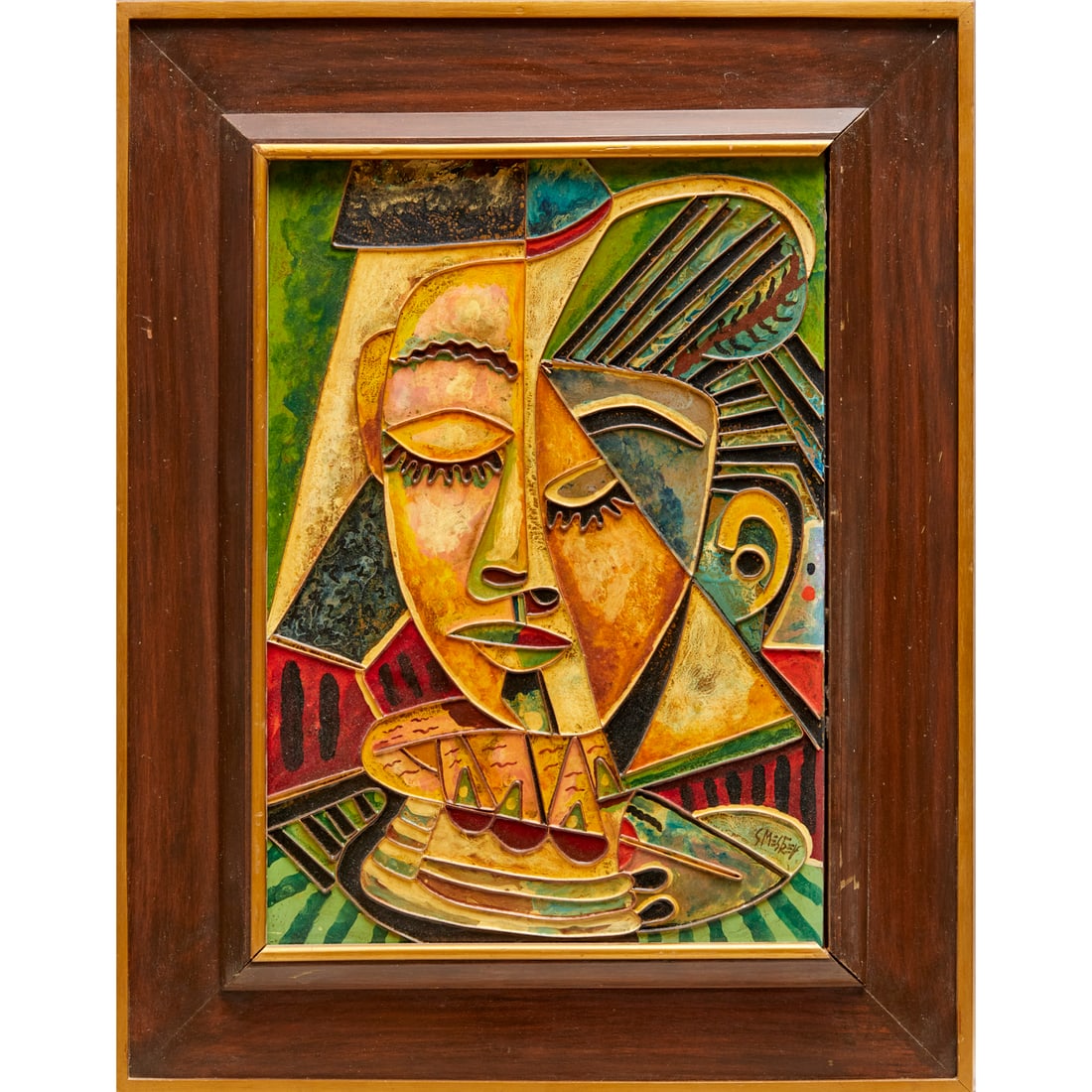 Salvador Mestre, Cubist cloisonne enamel on copper (1 of 6)