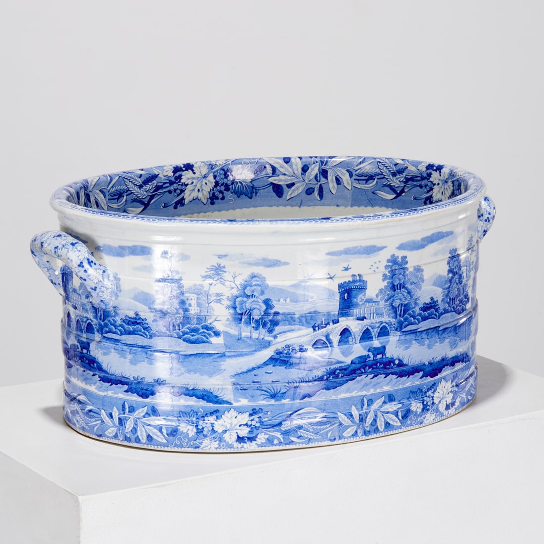 Spode blue transferware "Tower" foot bath (1 of 8)