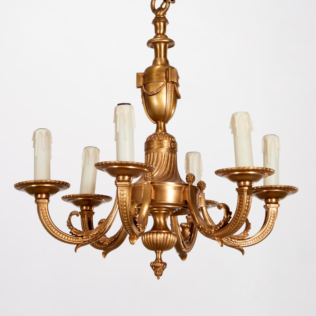 Louis XVI style six light brass chandelier (1 of 5)