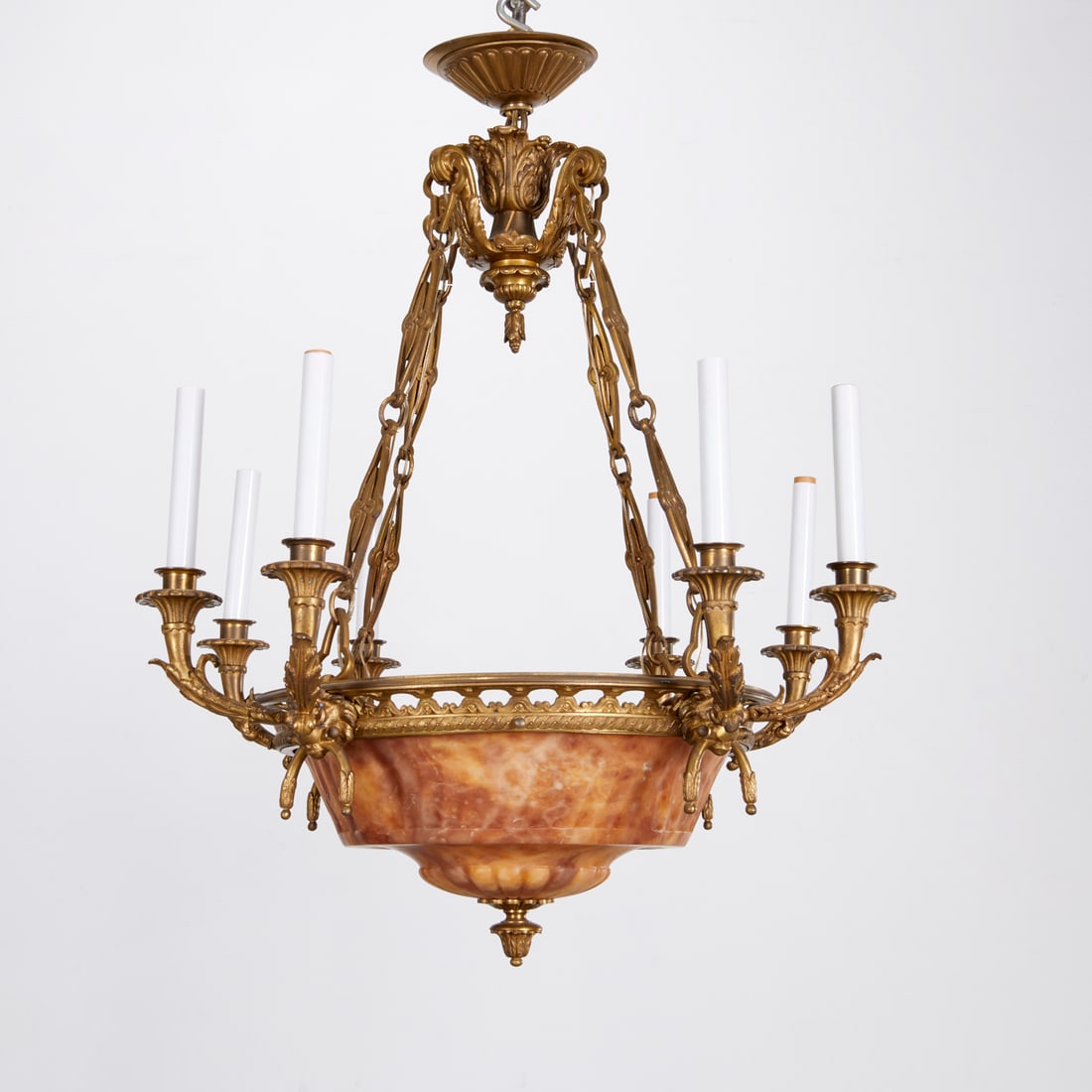 Empire style twelve light alabaster chandelier: Empire style twelve light alabaster chandelier, 20th c., approx. 32"h x 23.5"dia