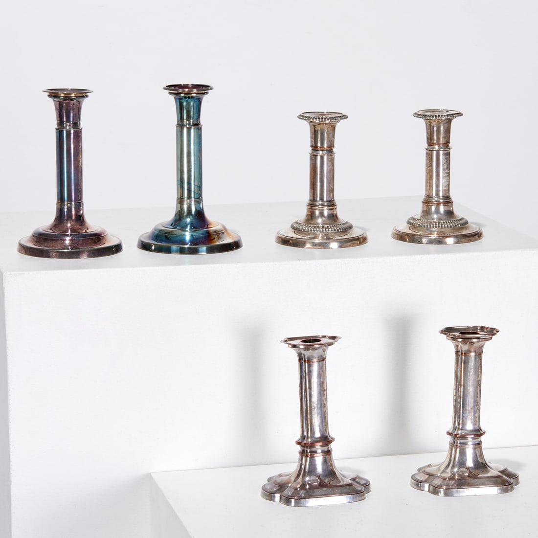 (3) Pairs Sheffield silver plate candlesticks (1 of 11)