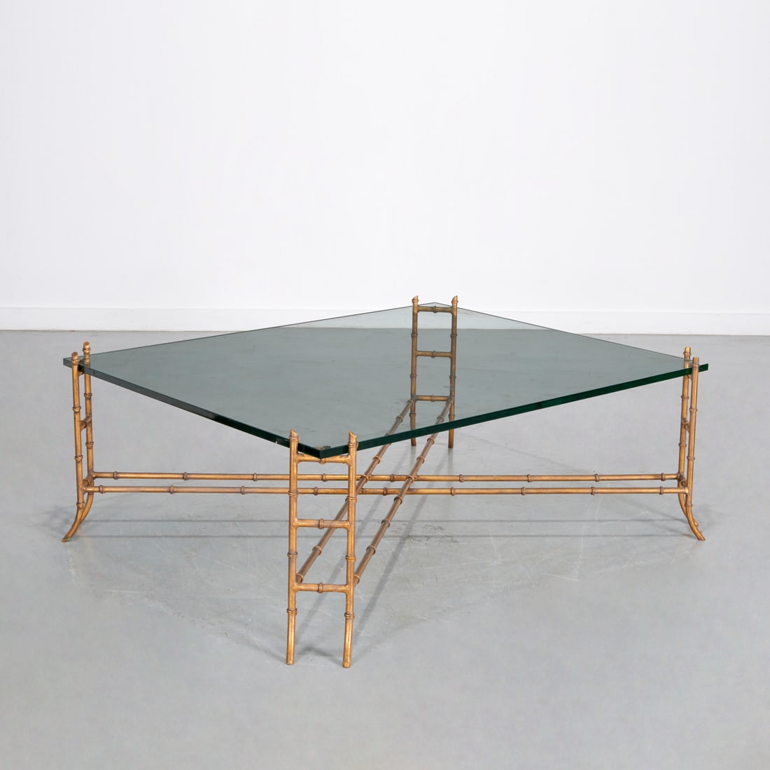 Large faux bamboo gilt metal & glass coffee table (1 of 4)