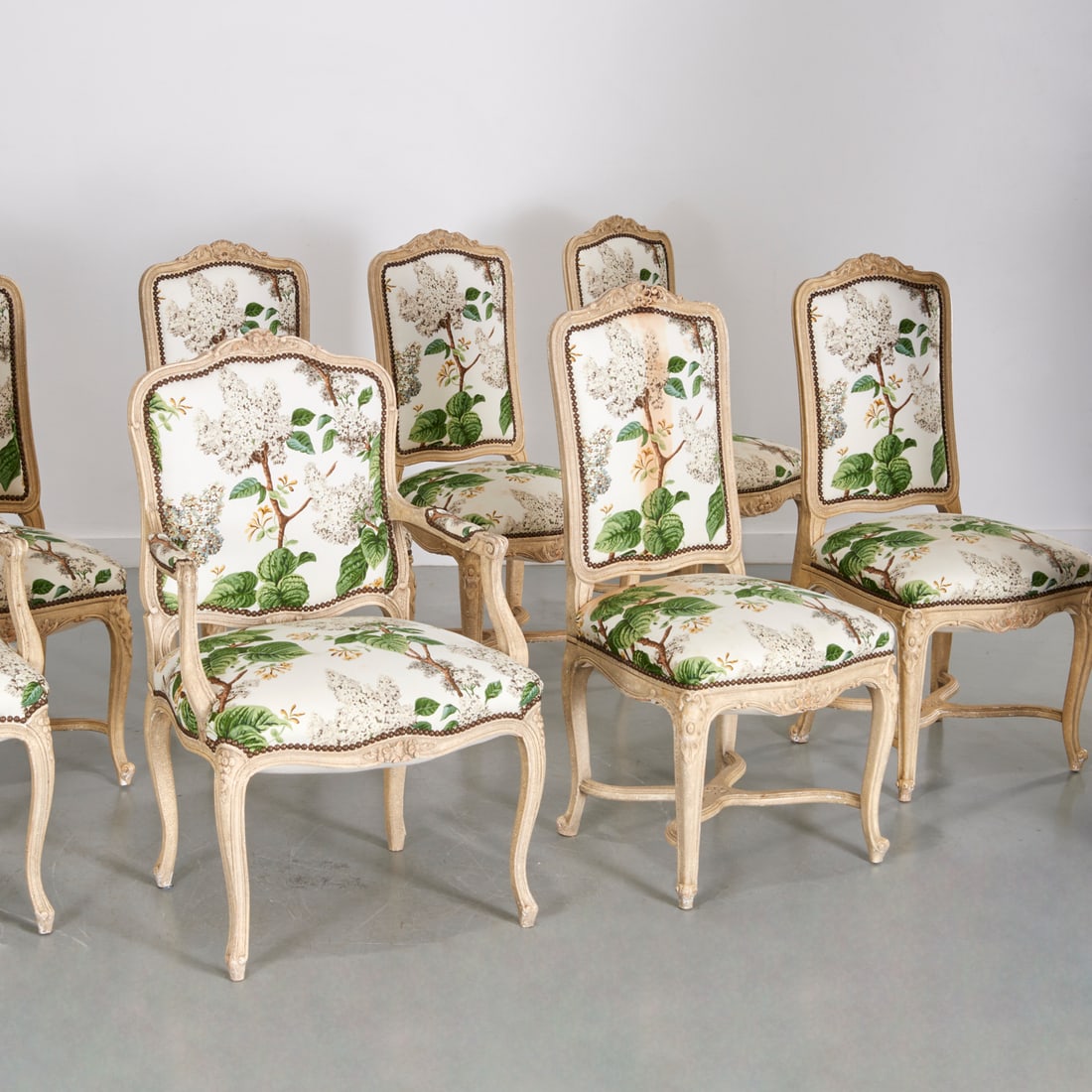 Set (8) Louis XV style white painted dining chairs (1 of 7)