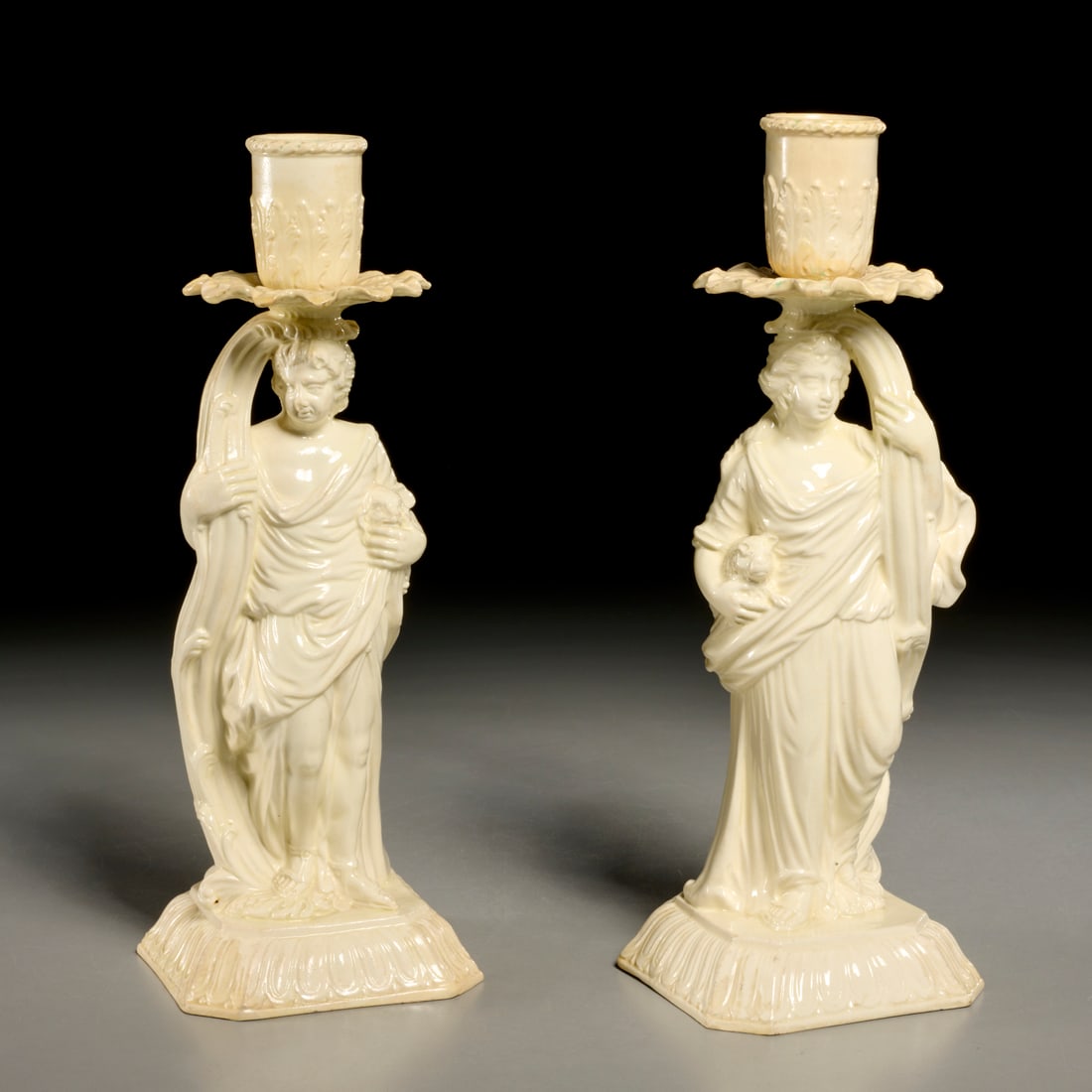 Pair Leeds creamware fIgural candlesticks (1 of 7)