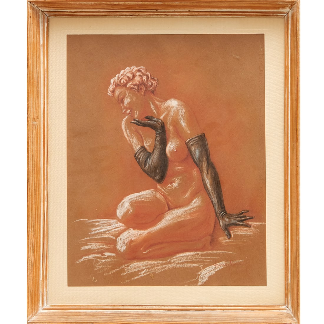 French Pin-Up style portrait, pastel on paper (1 of 5)