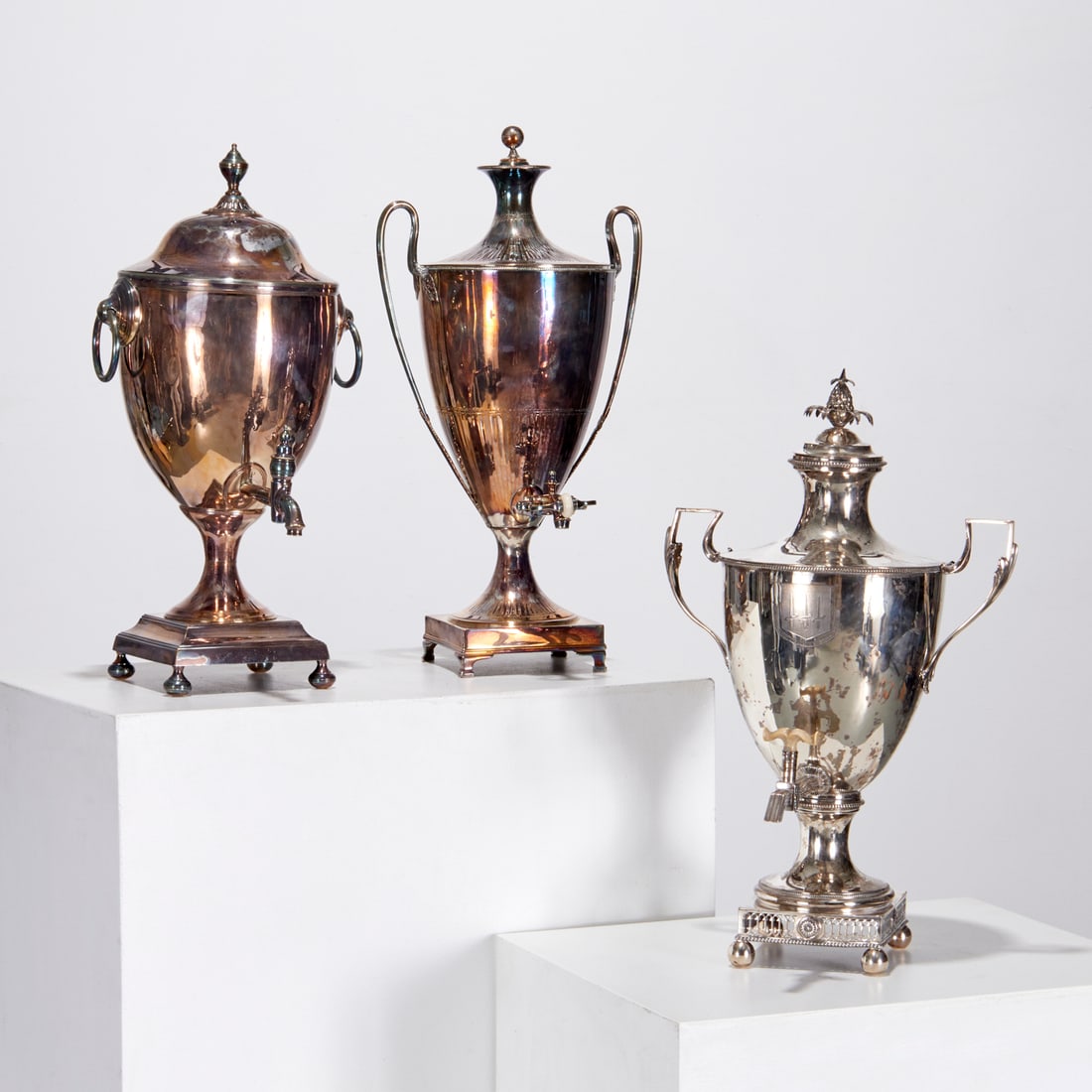 (3) Sheffield plate tea urns, ex museum (1 of 10)