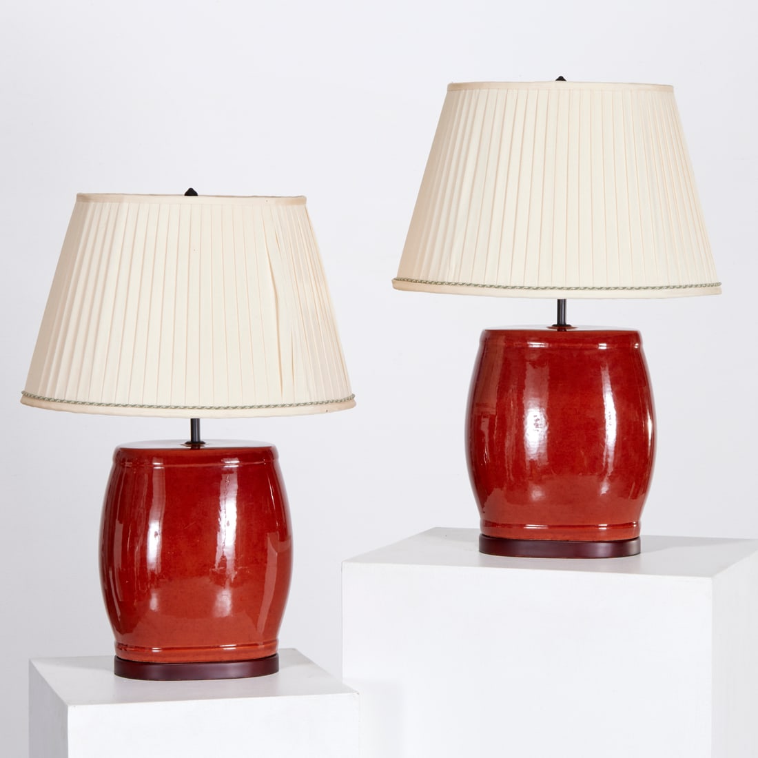 Pair Chinese style oxblood glazed lamps (1 of 6)