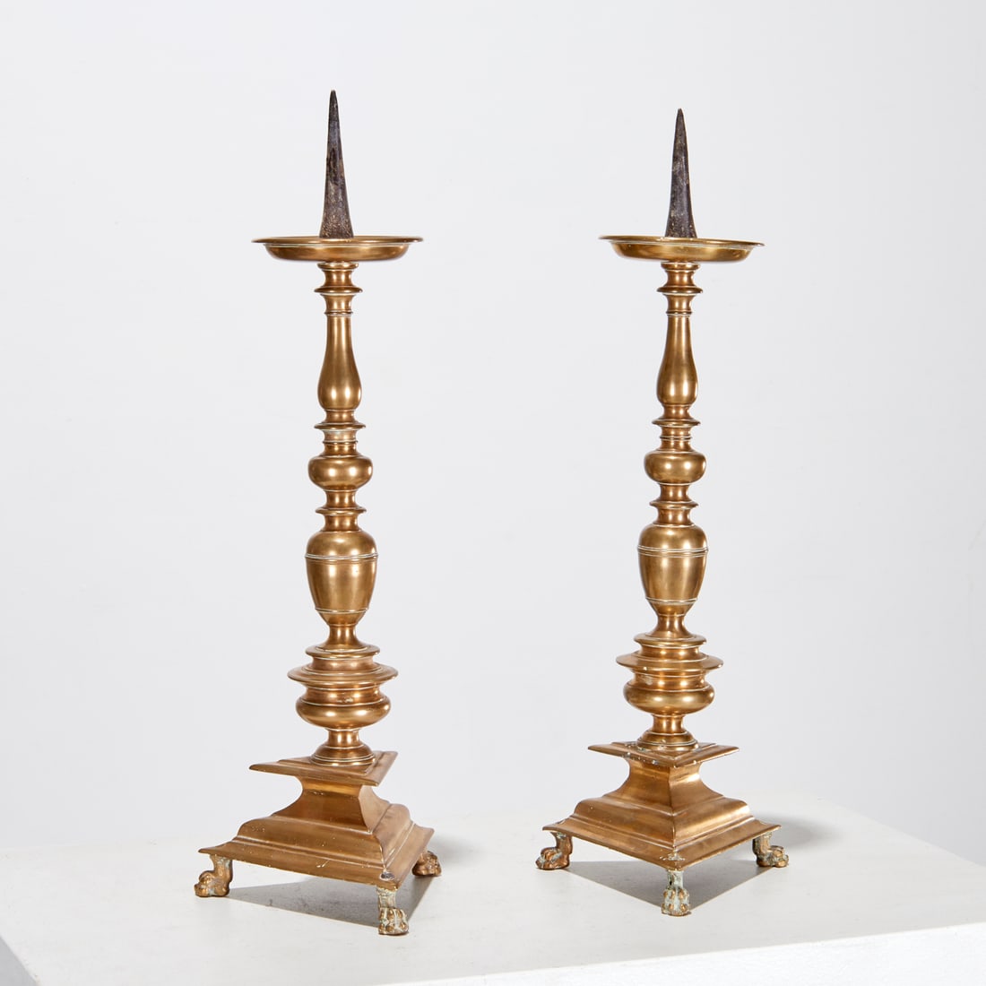 Pair Continental Baroque brass candlesticks (1 of 6)