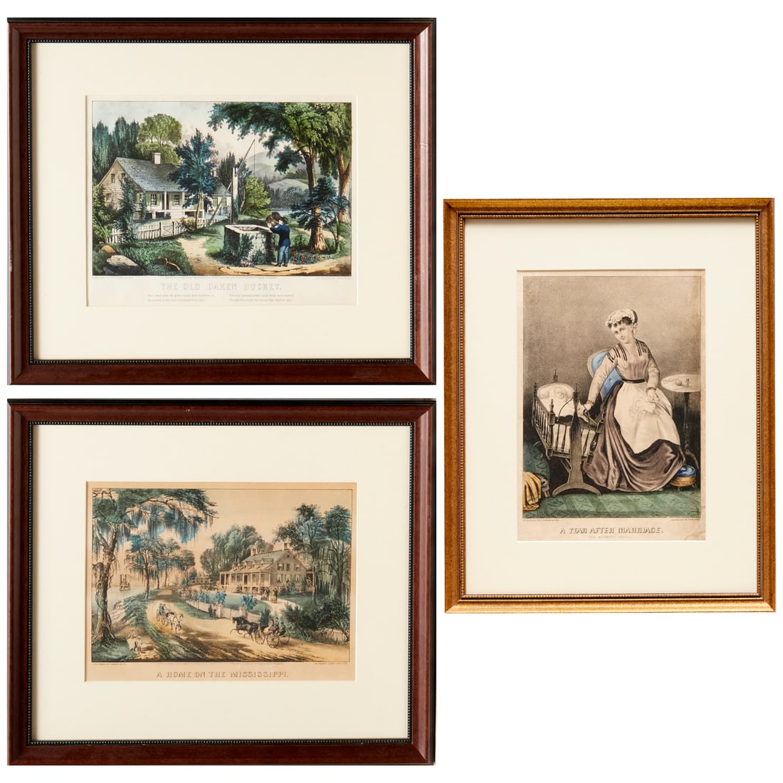 Currier & Ives, (3) hand-colored lithographs (1 of 9)