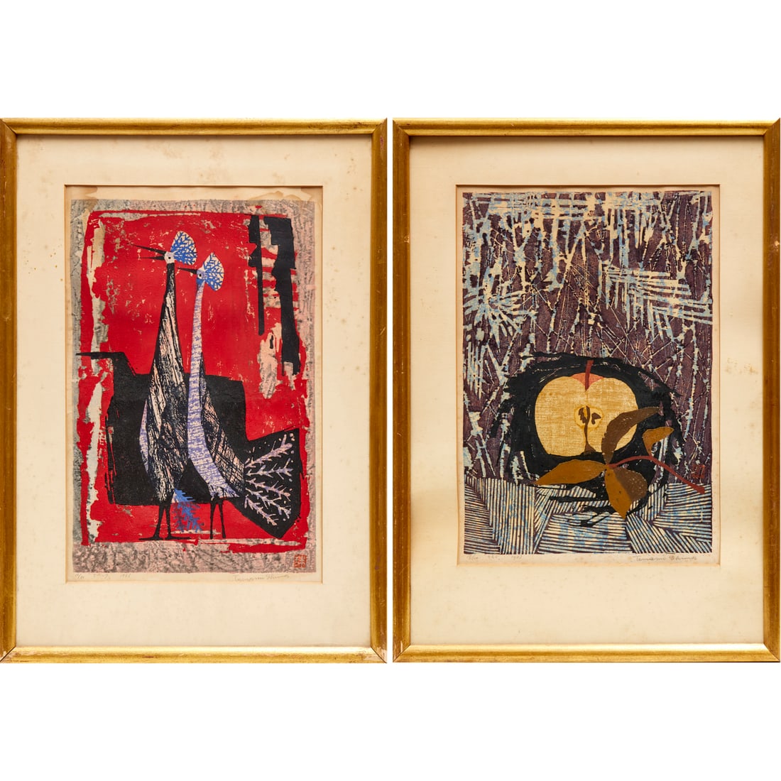 Shima Tamami, pair woodblock prints, 1961 (1 of 10)