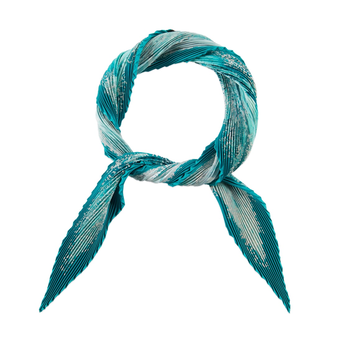 Hermes plisse scarf "de Passage a Moscou": Hermes plisse scarf "de Passage a Moscou", Made in France, first issued in 2008, design by Nathalie Vialars, in blue turquoise, pleated styling, approx. 51"l Provenance: From an Upper East Side Fashio