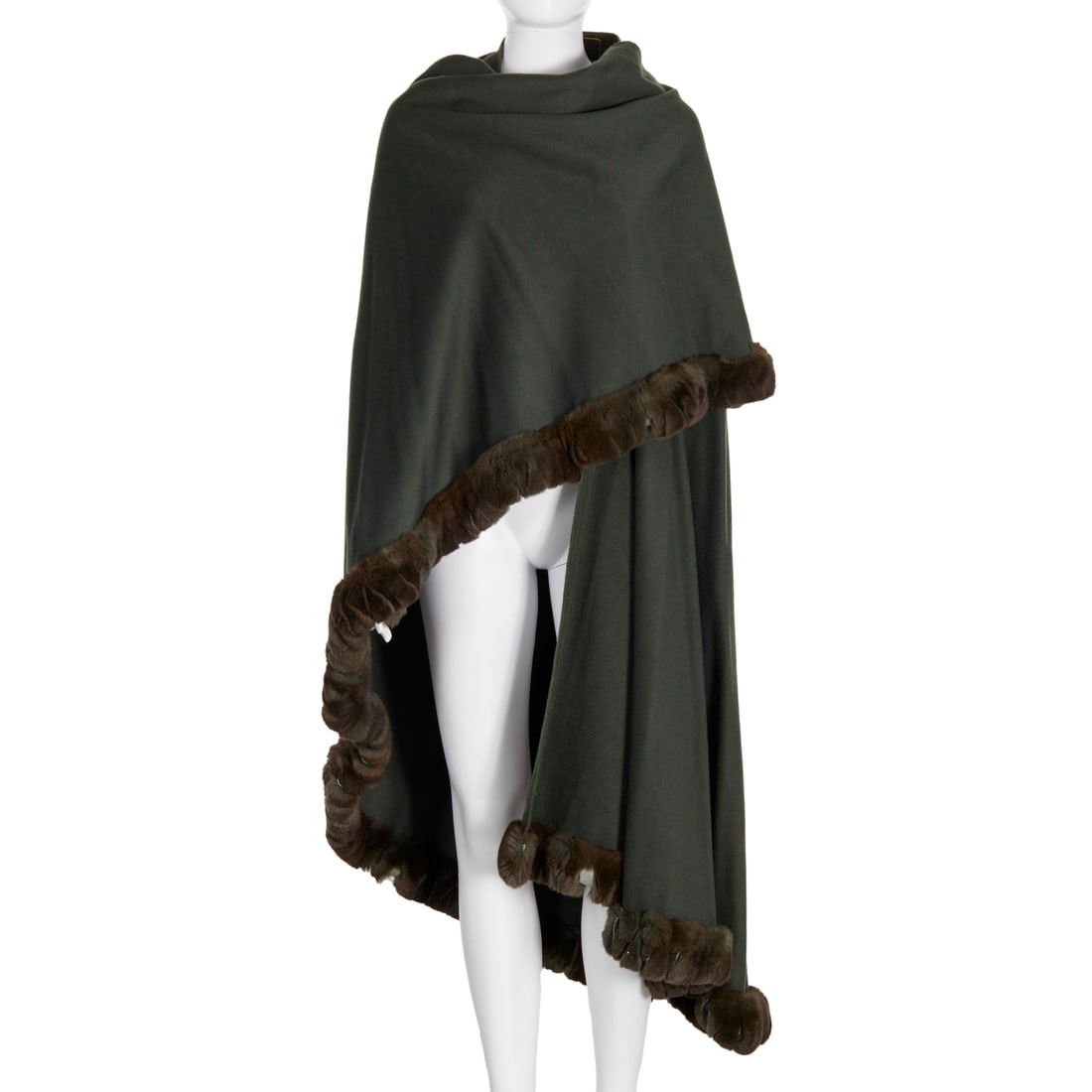 Fendi green cashmere chinchilla trim cape (1 of 5)