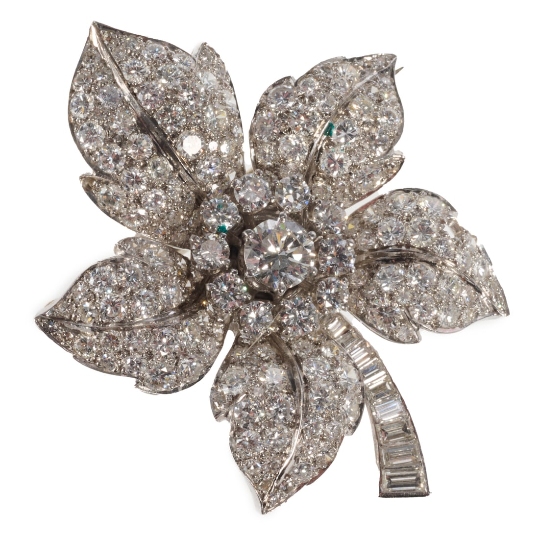 Platinum and diamond flower brooch (1 of 6)
