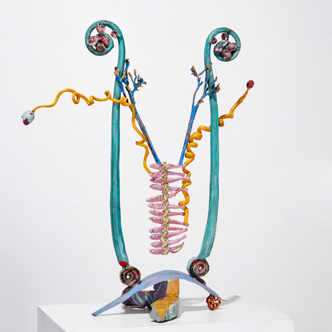 Nancy Graves, bronze sculpture, 1983: Nancy Graves, bronze sculpture, 1983, Nancy Graves (American, 1939-1995), "Lyra", 1983, polychrome bronze sculpture, signed, titled, inscribed and dated "LYRA N. S. Graves 6-'83 TX.", 30.5"h x 28"w x